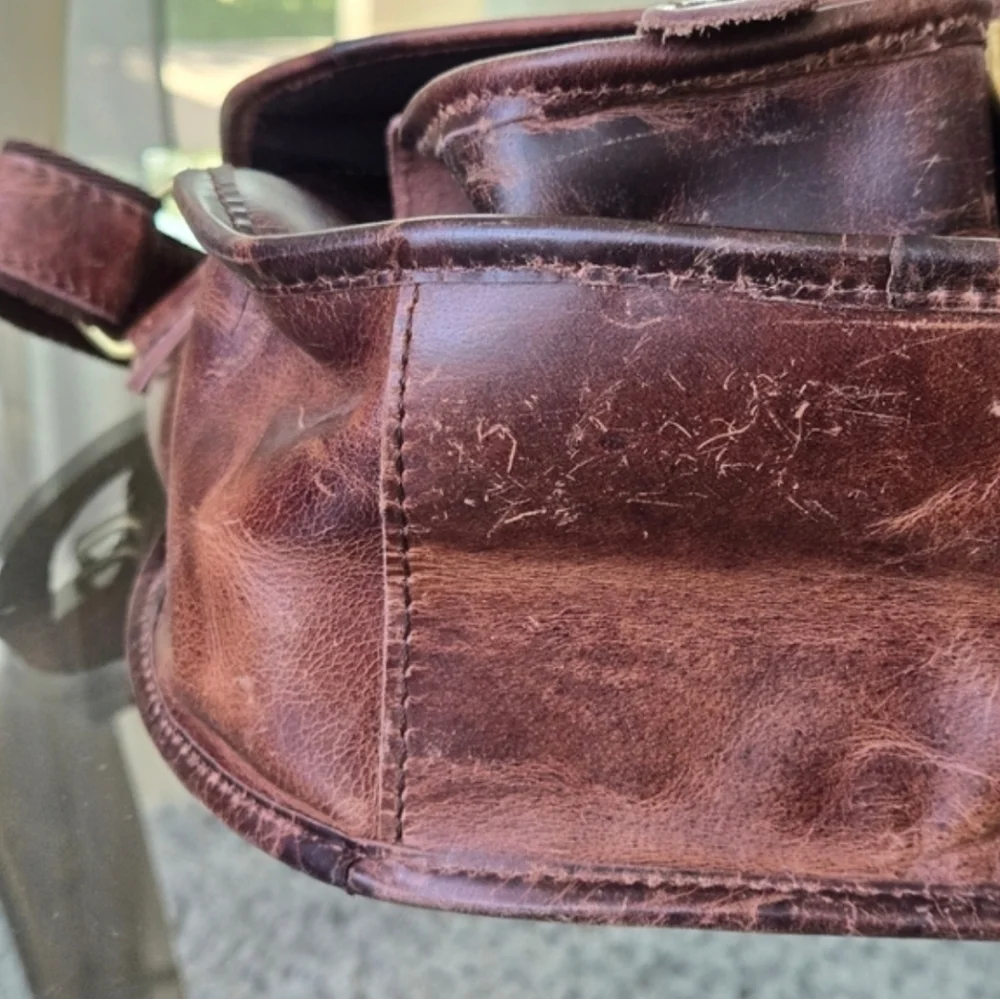 Western Rugged Distressed Grunge Brown Leather Boho Cowboy Messenger Utility Bag